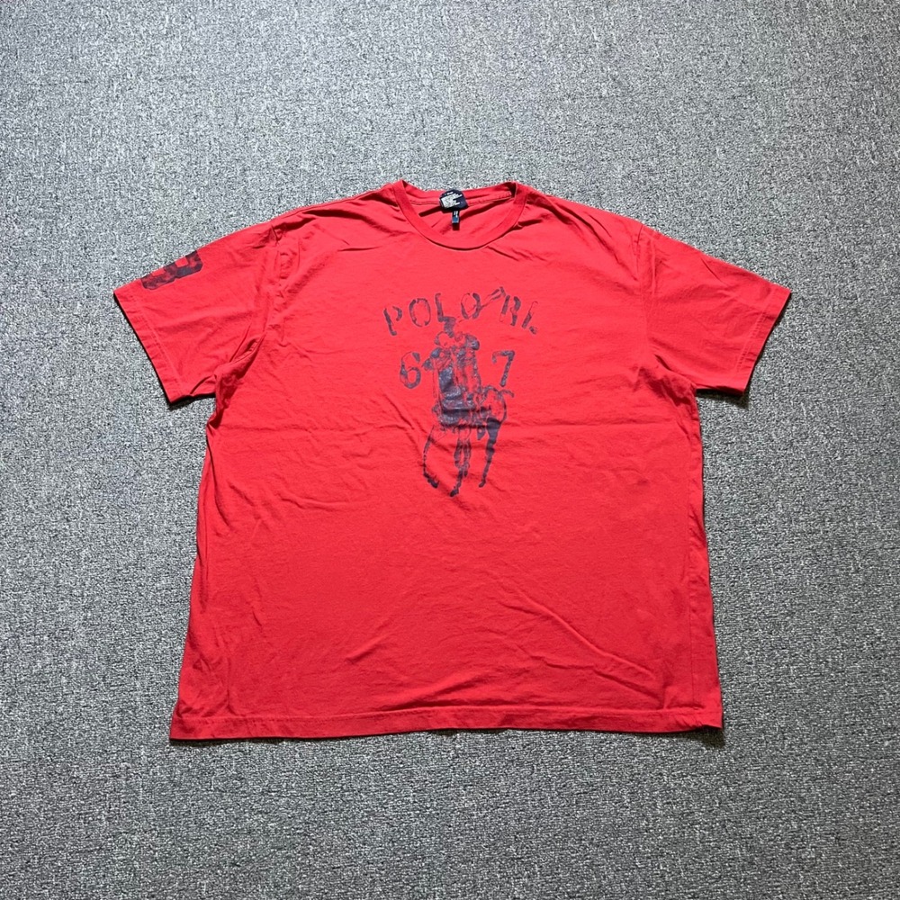 Vintage Polo Ralph Lauren T Shirt XL Red Distressed Graphic Big Pony 67 Y2K